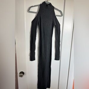 Astr Gray Open Shoulder Ribbed Maxi Dress. NWOT